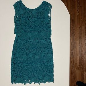 Boden Women's Teal Green Sheath Dress with Crocheted Detail Sleeveless-Size 10